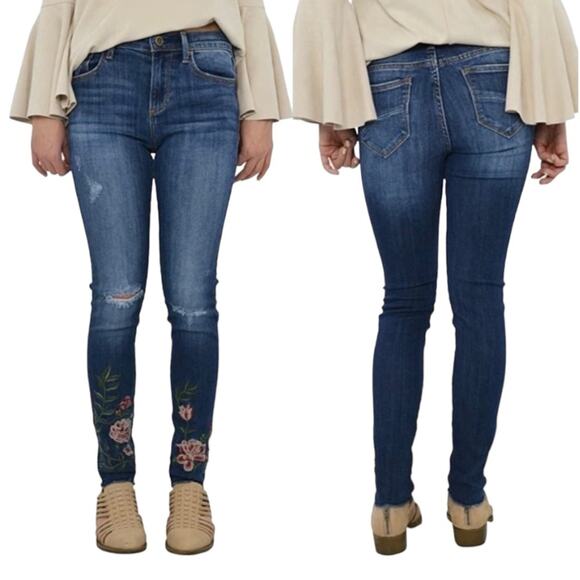 Driftwood Floral Embroidered Denim Jeans Jackie Classic Fit Distressed 24 - Picture 1 of 15